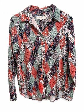 LOFT Patchwork Floral Button Front Blouse | Size Small
